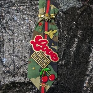 Camo Embellished Custom Tie with Red Stripe and And Gold Studs